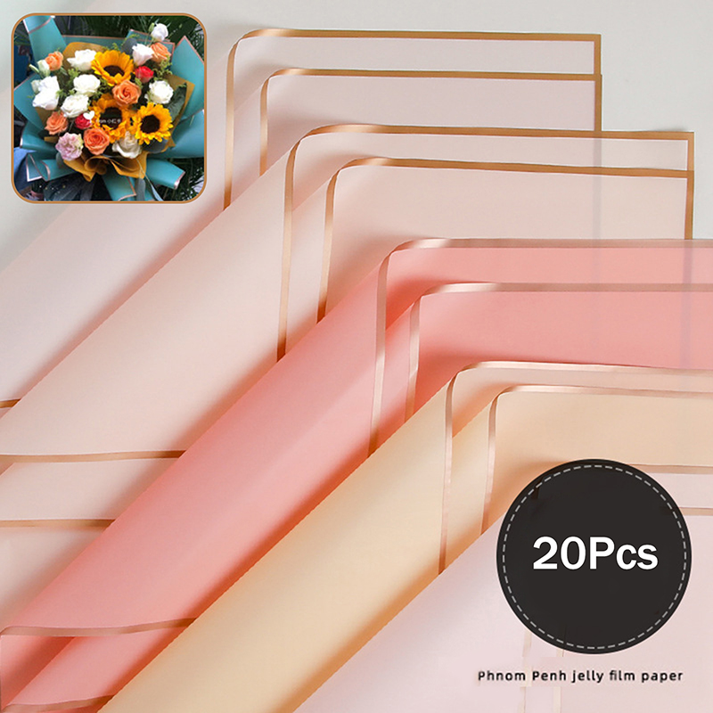 Art Craft Items - 20-Pack Gold Edge Flower Wrapping Paper