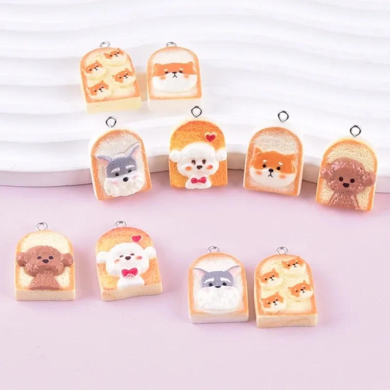 Art Craft Decoration - 10Pcs Cute Toast Dog Resin Pendants